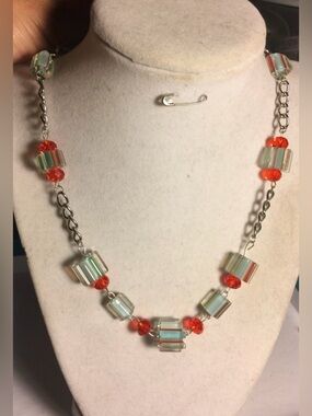 Elegant Silver and Orange Beaded Necklace